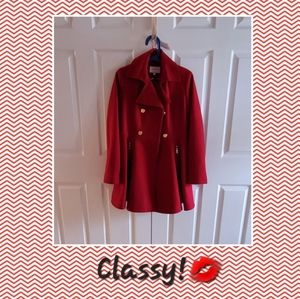 Laundry by Shelli Segal - Red Women's Double-Breasted Skirted Peacoat -- Size M